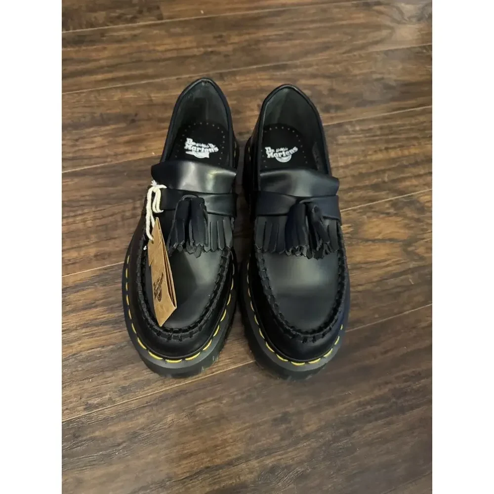 Dr. Martens Adrian Quad Black Platform Loafers Women's 5 Tassel Leather